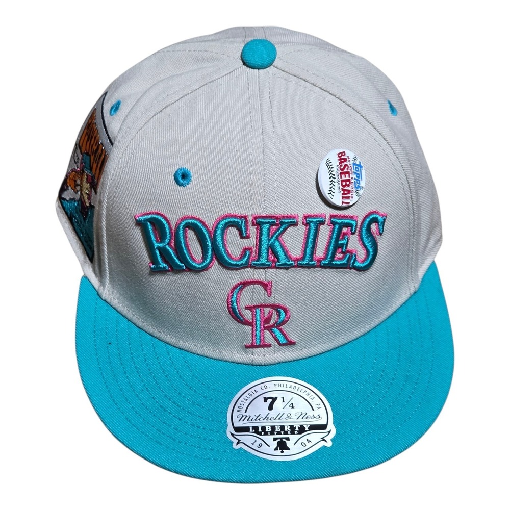 Mitchell & Ness Colorado Rockies Liberty Fitted Hat 7 1/4 Grey Teal Topps Patch